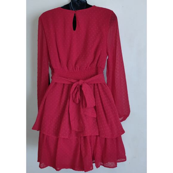 NWT Red Textured Dress SZ L JAPNA FLOWY Chiffon Cruise BOHO Swing Ruffle Large - Picture 15 of 16